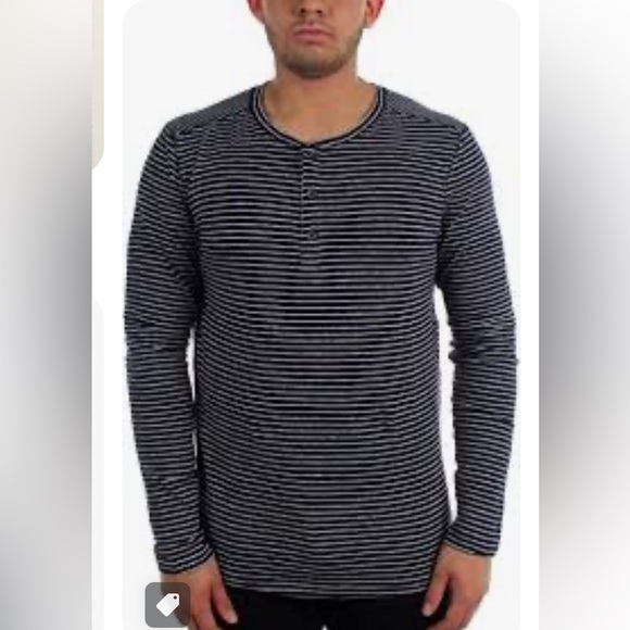 Bruno Milano Super Soft Black& Gray Striped Long Sleeve Henley Shirt size XL - Picture 1 of 15